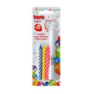 TORO Dortová zpívající svíčka s podstavcem Happy Birthday 4 svíčky