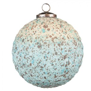 Béžovo-tyrkysová vánoční skleněná ozdoba koule XL – 15x15 cm