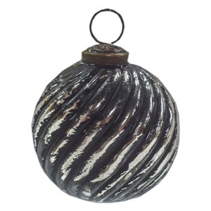 Černo-stříbrná antik skleněná ozdoba koule I – 7x7 cm