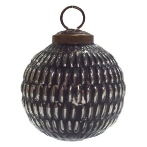 Černo-stříbrná antik skleněná ozdoba koule – 7x7 cm