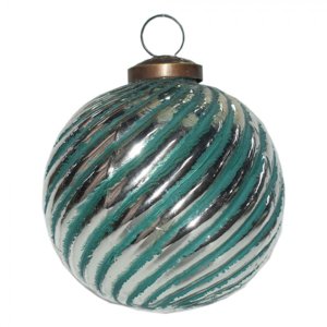 Zeleno-stříbrná skleněná ozdoba koule – 10x10 cm