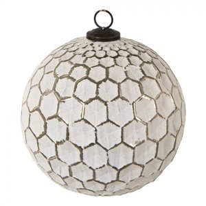 Bílá antik skleněná koule Hexagon white XL – 20x20 cm