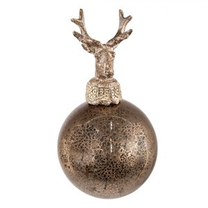 Hnědo-měděná skleněná vánoční koule s jelenem – 8x14 cm