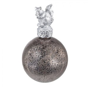 Stříbrná antik skleněná vánoční koule s veverkou – 7x13 cm