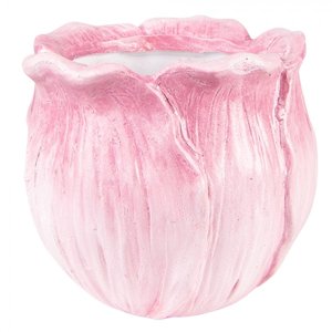 Růžový keramický obal na květináč ve tvaru květu tulipánu – 12x12x10 cm