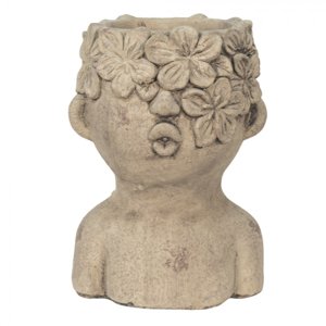 Cementový obal na květináč v designu busty s květinami Slania – 17x16x25 cm