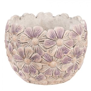 Fialový cementový obal na květináč s květy Violet – 18x13 cm