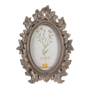 Hnědý oválný fotorámaček zdobený květinami – 10x15 cm