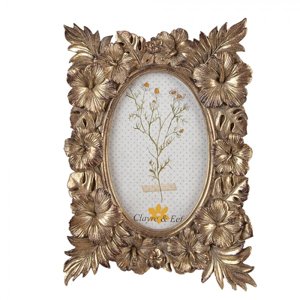 Zlatý antik fotorámeček s květy ibišku – 10x15 cm