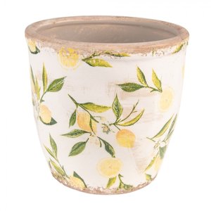Béžový keramický obal na květináč s citróny – 17x16 cm