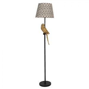 Stojací lampa se vzorovaným stínidlem a dekorací papouška – 37x165 cm
