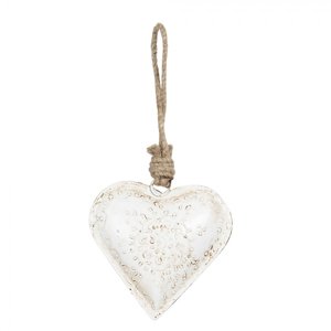 Závěsná plechová dekorace bílé srdce I – 10x2x10 cm