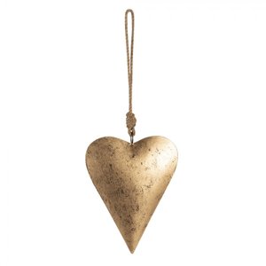 Zlaté srdce s patinou na zavěšení – 15x2x15 cm