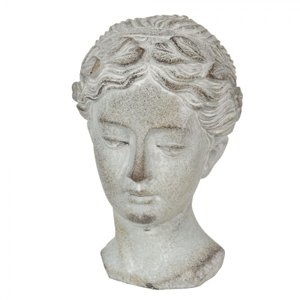 Šedá socha hlava ženy – 12x11x17 cm