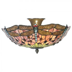 Stropní svítidlo Tiffany Dragonfly starorůžové s motivem vážky – 40x23 cm