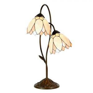 Stolní lampa Tiffany Annabel béžovo hnědá ve tvaru květin – 33x61 cm