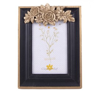 Černo zlatý fotorámeček Anne-greet s plastickou květinovou aplikací – 10x15 cm