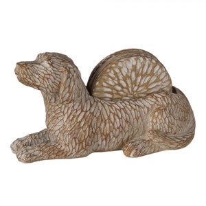 Dřevěný dekorativní stojánek ve tvaru psa na podtácky (4 ks) – 12x9x21 cm