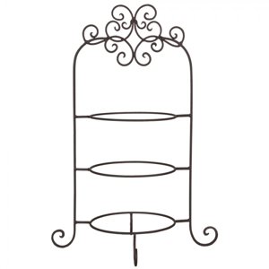Hnědý kovový ozdobný stojan na talíře třípatrový – 36x28x54 cm