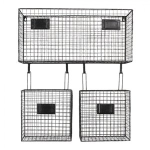 Černý kovový nástěnný stojan Set s košíky – 56x12x65 cm