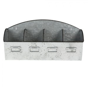 Bílý antik plechový nástěnný box se 4mi přihrádkami – 41x10x20 cm