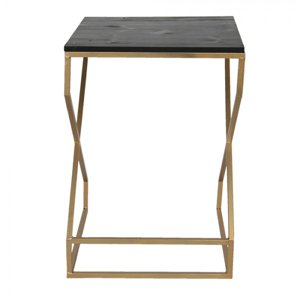 Zlatý kovový odkládací stolek Freerk s černou deskou – 40x40x55 cm