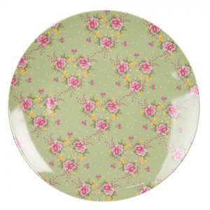 Zelený porcelánový jídelní talíř s květy Cheerful Birdie – 26x2 cm