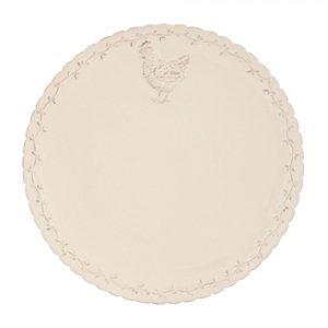 Béžový keramický jídelní talíř s dekorem slepičky Chicken Rustic – 26 cm
