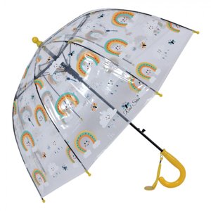 Průhledný deštník pro děti se žlutým držadlem a duhami – 50 cm