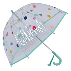 Průhledný deštník pro děti se zeleným držadlem a puntíky – 50 cm