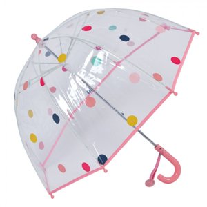 Průhledný deštník pro děti s růžovým držadlem a puntíky – 50 cm