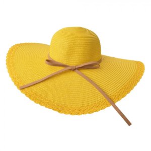 Žlutý klobouk s hnědou úzkou mašlí – 58 cm