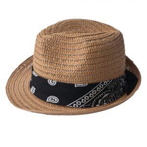 Hnědý klobouk se vzorovaným černobílým šátkem – 24x23 cm