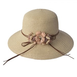 Přírodní klobouk s hnědou ozdobnou květinou – Margeaux