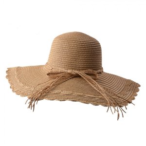 Hnědý sluneční dámský klobouk s mašlí z provázků