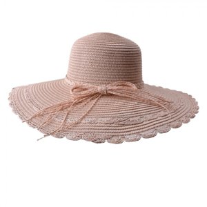Růžový sluneční dámský klobouk s mašlí z provázků