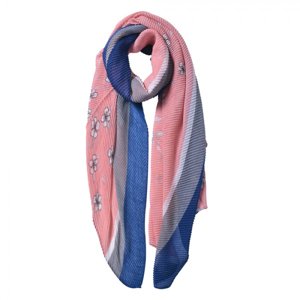 Růžovo modrý šátek s kytičkama – 85x180 cm