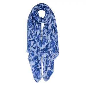 Modrý barevný šátek s květy Zomer – 90x180 cm