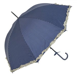 Modrý deštník s puntíky a béžovým lemem – 90 cm