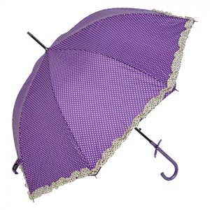 Fialový puntíkatý deštník s béžovým lemem – 90 cm