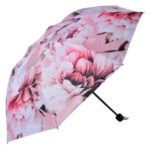 Růžový skládací deštník do kabelky s květy – 95x110 cm