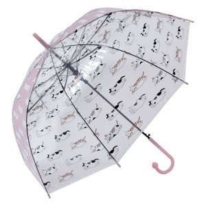 Průhledný deštník pro dospělé s bílými kočičkami a růžovým pruhem – 60 cm