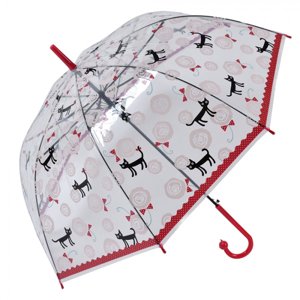 Průhledný deštník pro dospělé s červeným okrajem a kočičkami – 60 cm