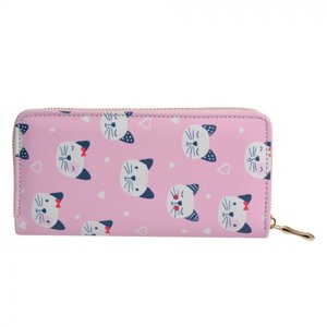 Růžová peněženka s kočičkami a srdíčky – 10x19 cm