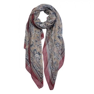 Bordovo hnědý šátek s potiskem – 90x180 cm