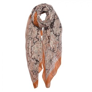 Hnědo okrový šátek s potiskem – 90x180 cm