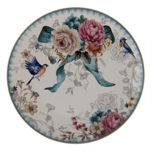 Dezertní talířek  s motivem květin a ptáčka Pivoine – 20x2 cm