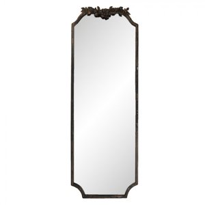 Vintage nástěnné zrcadlo v hnědém rámu s patinou a květinami Ciske – 50x4x142 cm