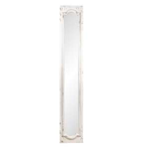 Dlouhé úzké zrcadlo v dřevěném bílém rámu s patinou – 30x4x176 cm