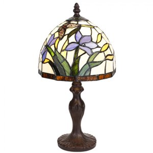 Stolní lampa Tiffany s kosatci a motýlkem Fly – 20x36 cm